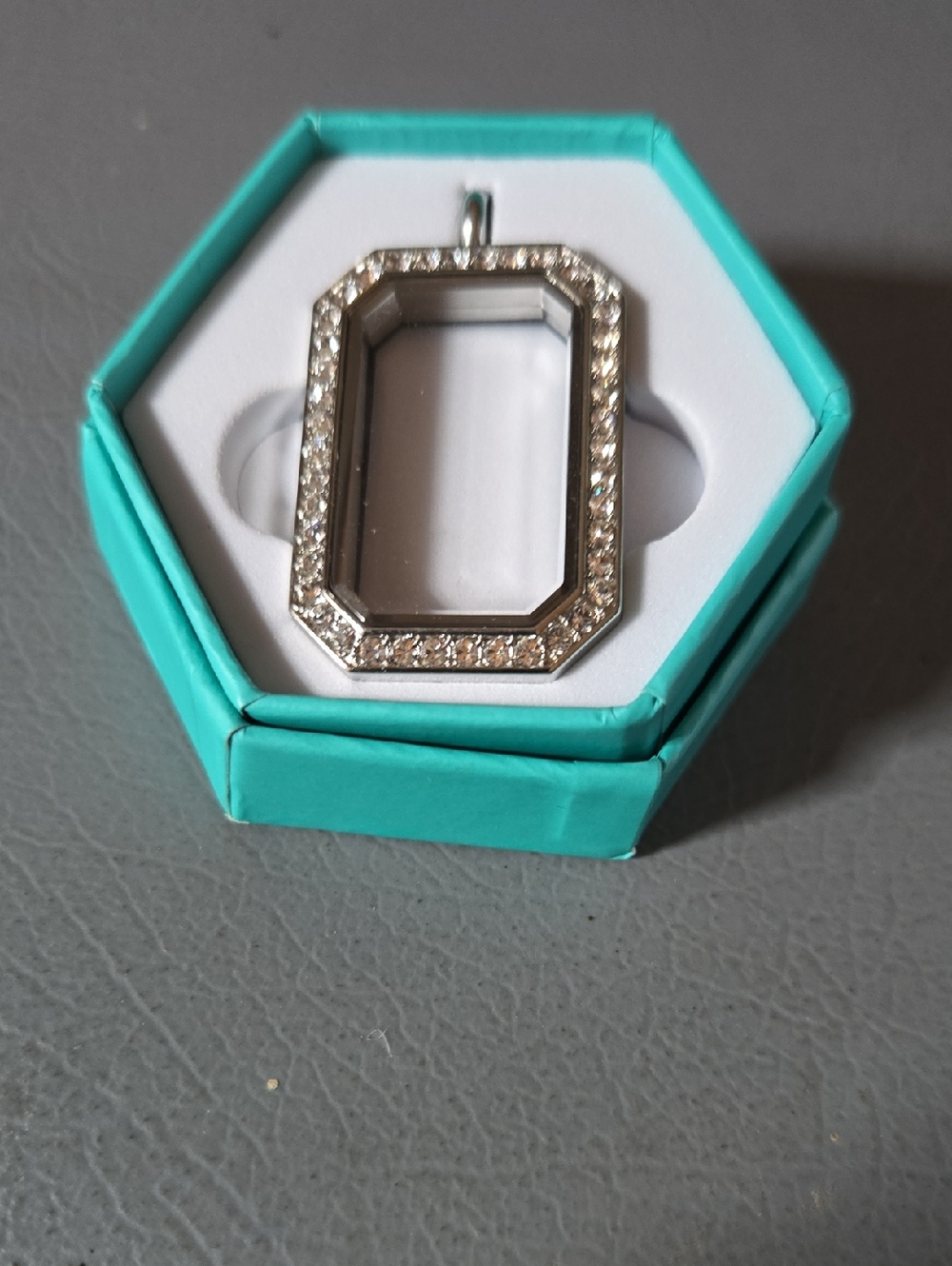 Origami Owl Silver Octagon Crystal Living Locket with Turquoise Box